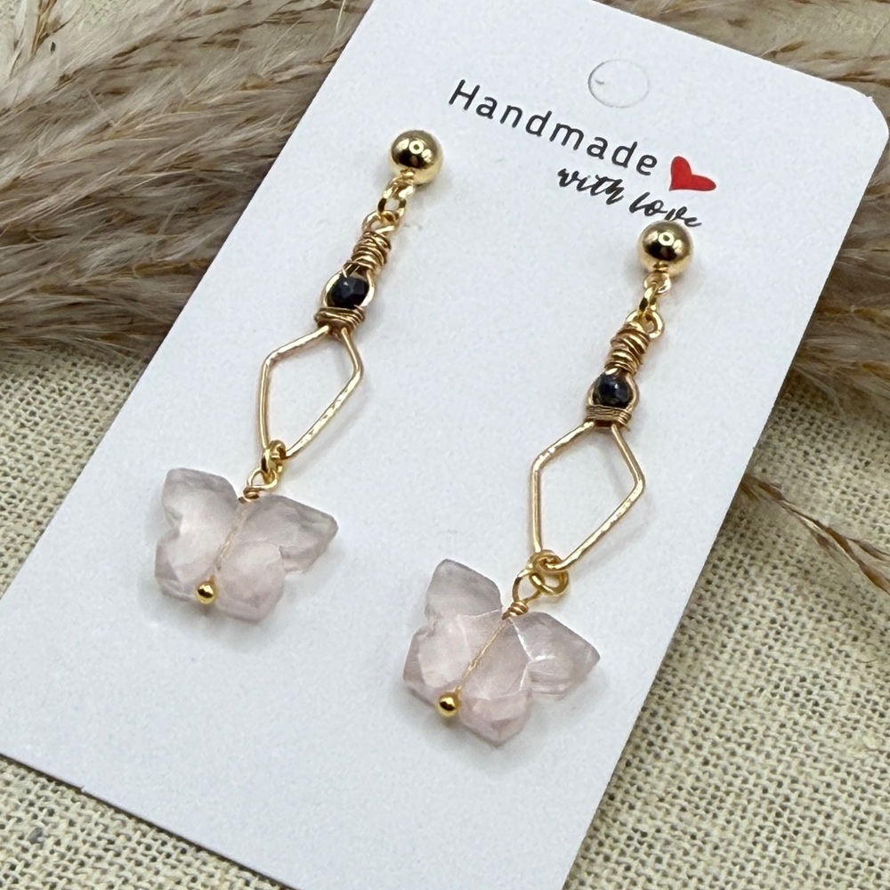 Handmade Rose Quartz Butterfly Earrings